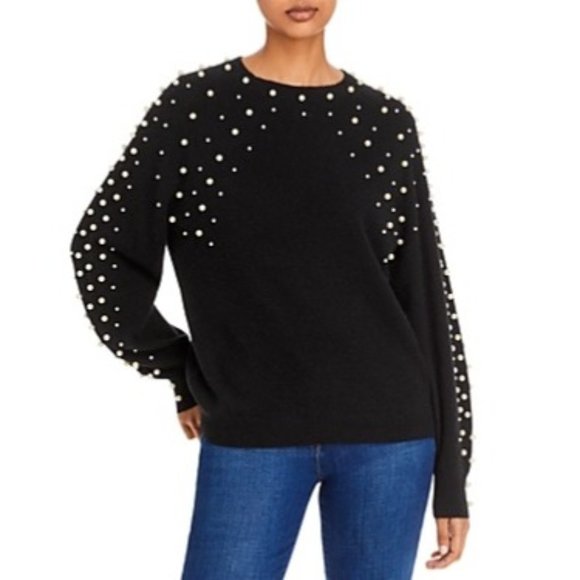 C by Bloomingdale's Cashmere Faux Pearl Cashmere Sweater New Black Size XL - Picture 1 of 2